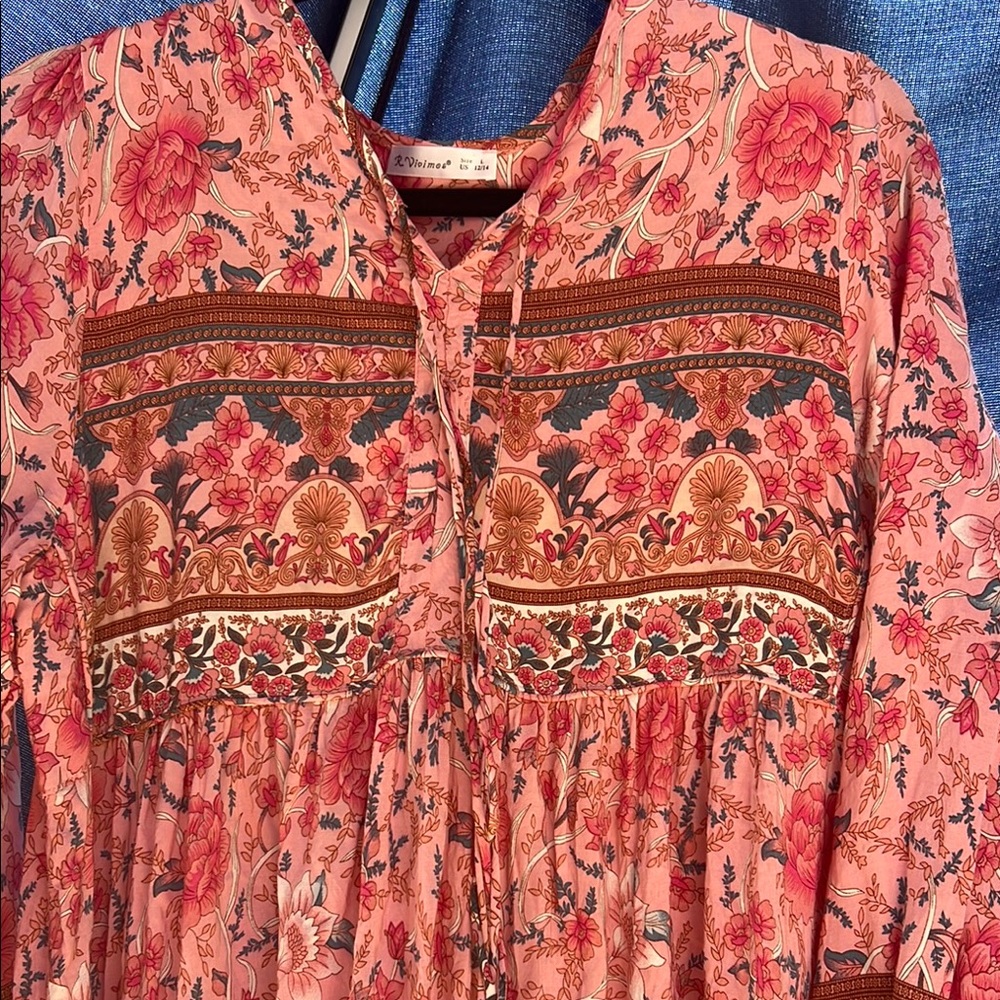 Bohemian Floral Maxi Dress in Pink by Divina